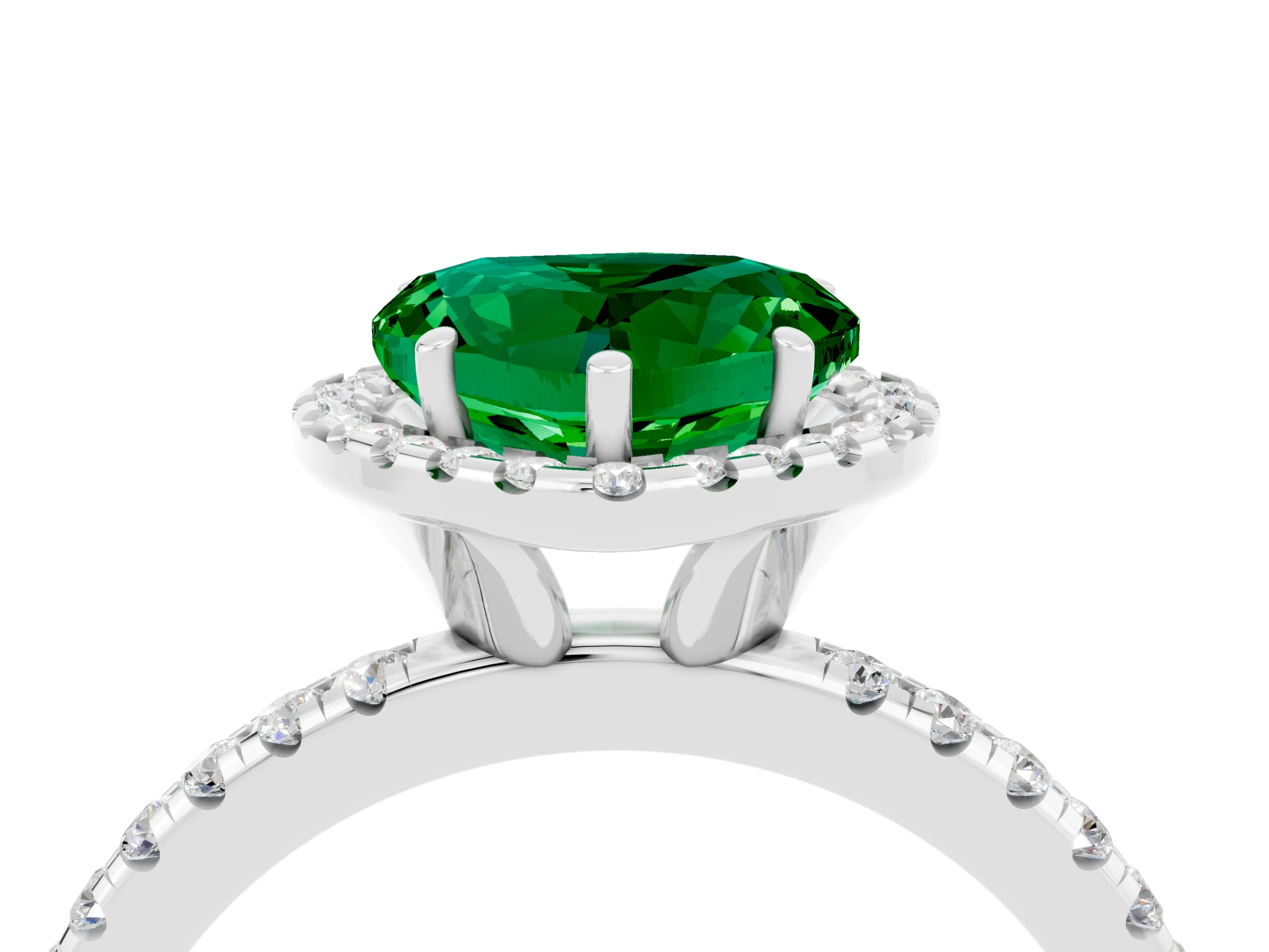 White gold Heart Cut Halo Round Diamond Pavé Band Four-Prong Ring_4