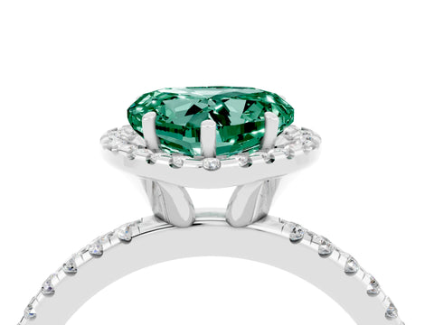 White gold Heart Cut Halo Round Diamond Pavé Band Four-Prong Ring_4