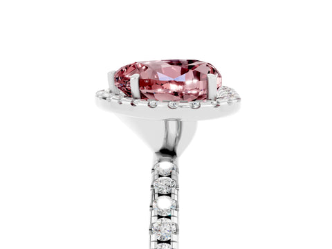 White gold Heart Cut Halo Round Diamond Pavé Band Four-Prong Ring_5