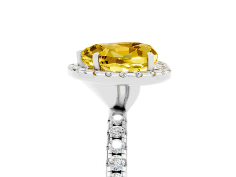 White gold Heart Cut Halo Round Diamond Pavé Band Four-Prong Ring_5