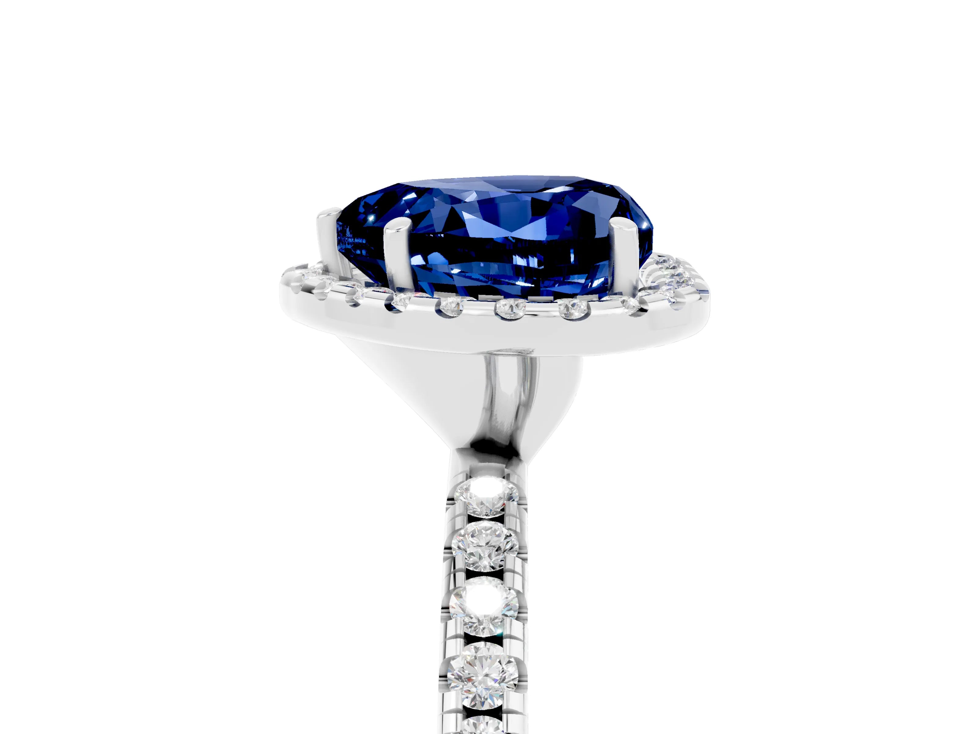 White gold Heart Cut Halo Round Diamond Pavé Band Four-Prong Ring_5