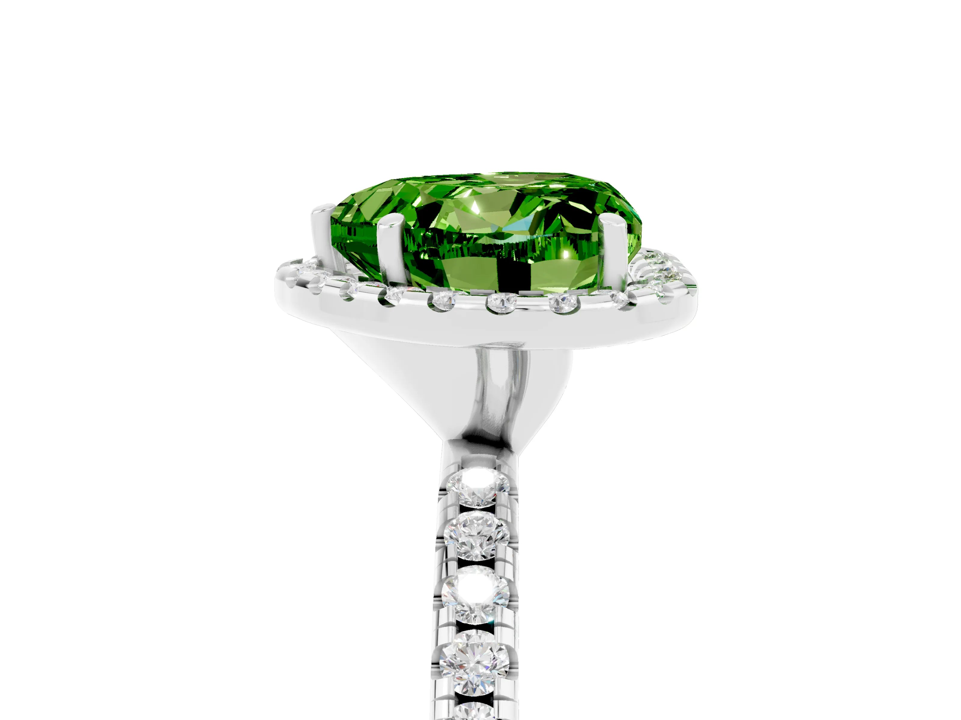 White gold Heart Cut Halo Round Diamond Pavé Band Four-Prong Ring_5