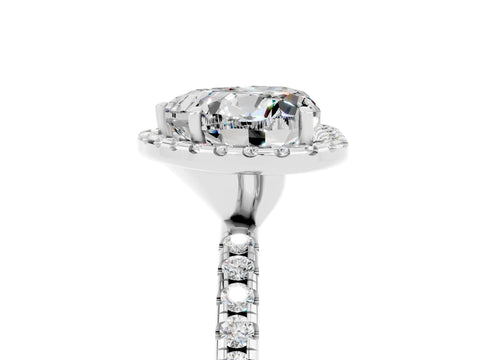 White gold Heart Cut Halo Round Diamond Pavé Band Four-Prong Ring_5
