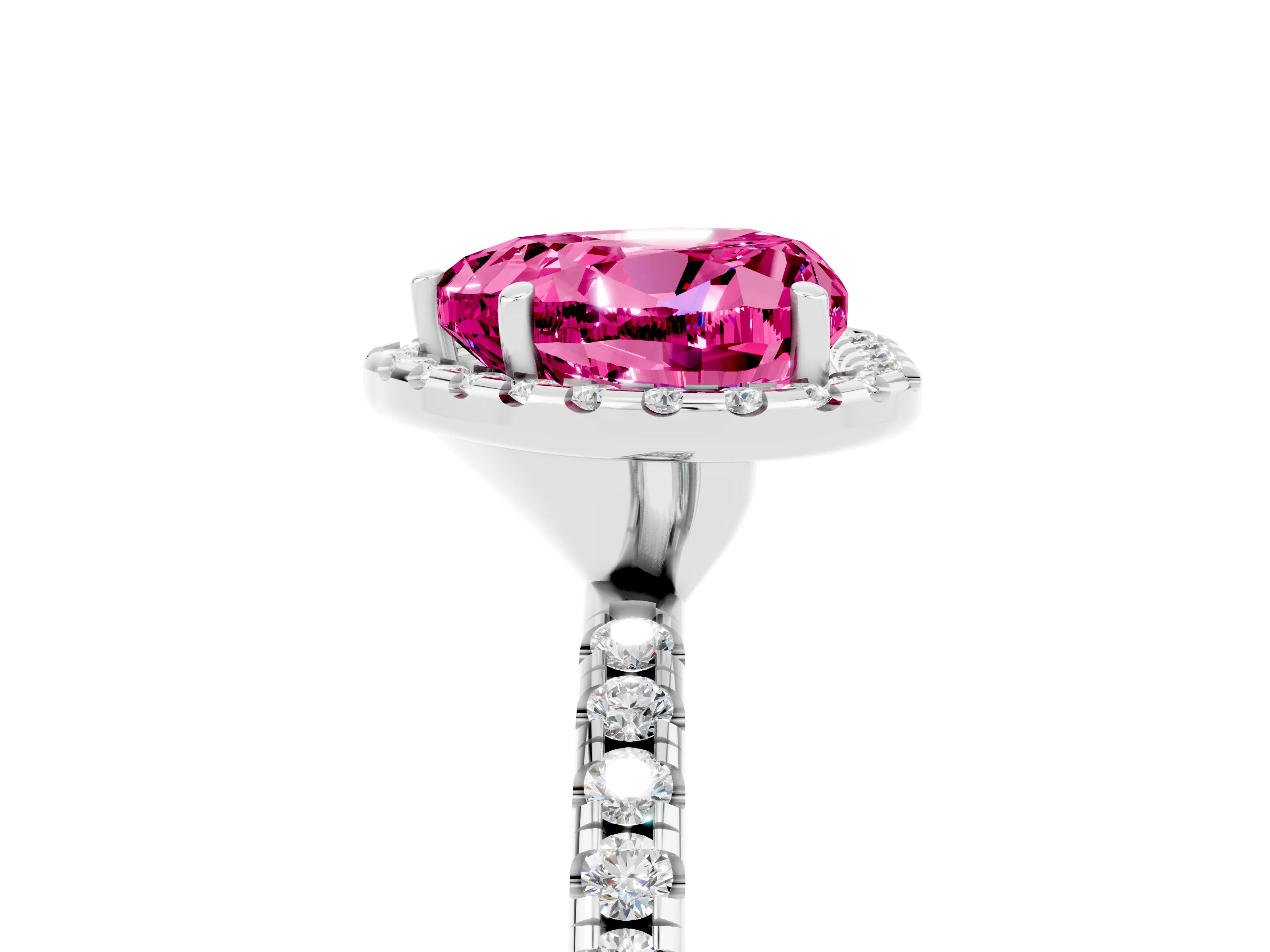 White gold Heart Cut Halo Round Diamond Pavé Band Four-Prong Ring_5