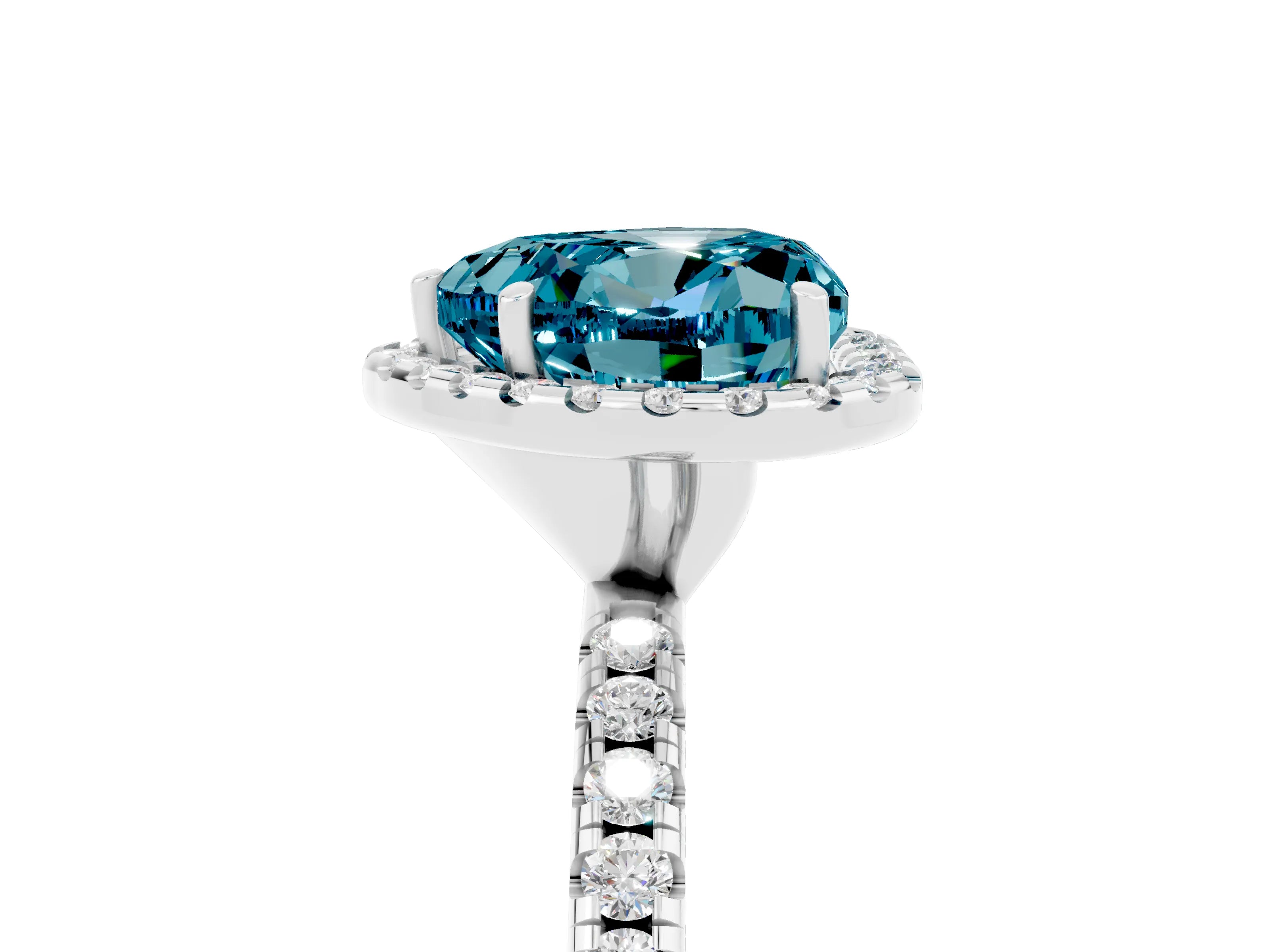 White gold Heart Cut Halo Round Diamond Pavé Band Four-Prong Ring_5
