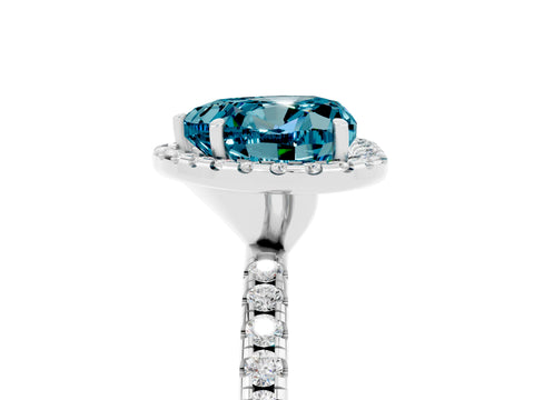 White gold Heart Cut Halo Round Diamond Pavé Band Four-Prong Ring_5
