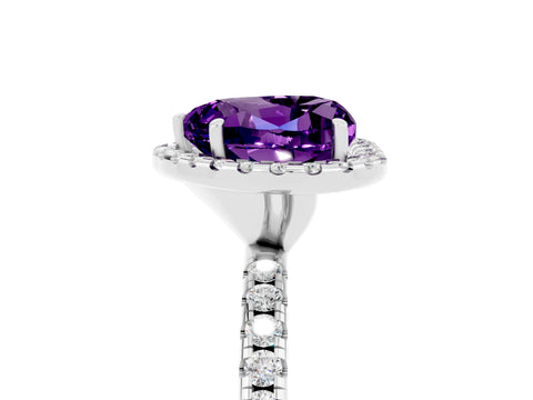White gold Heart Cut Halo Round Diamond Pavé Band Four-Prong Ring_5