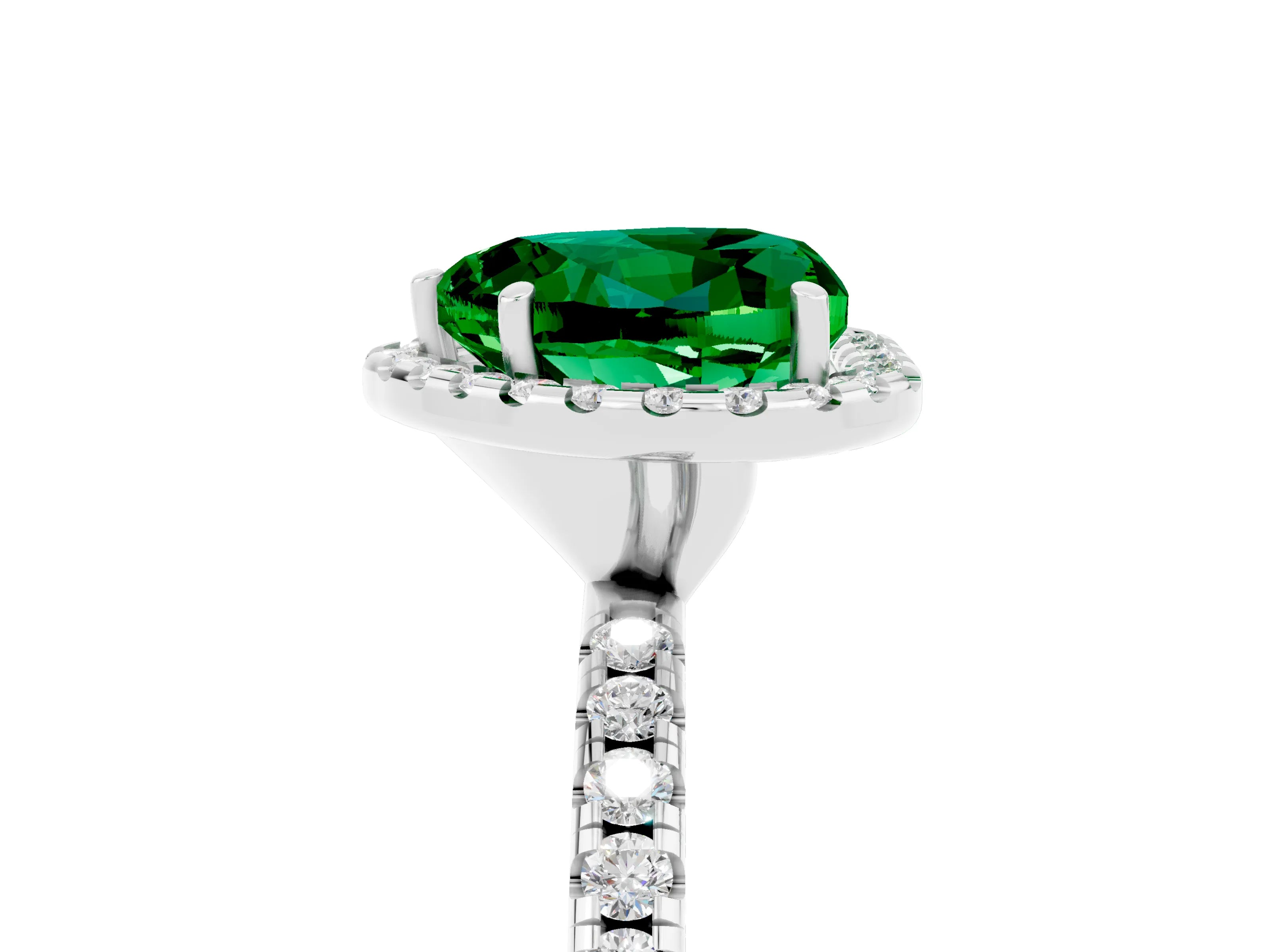 White gold Heart Cut Halo Round Diamond Pavé Band Four-Prong Ring_5