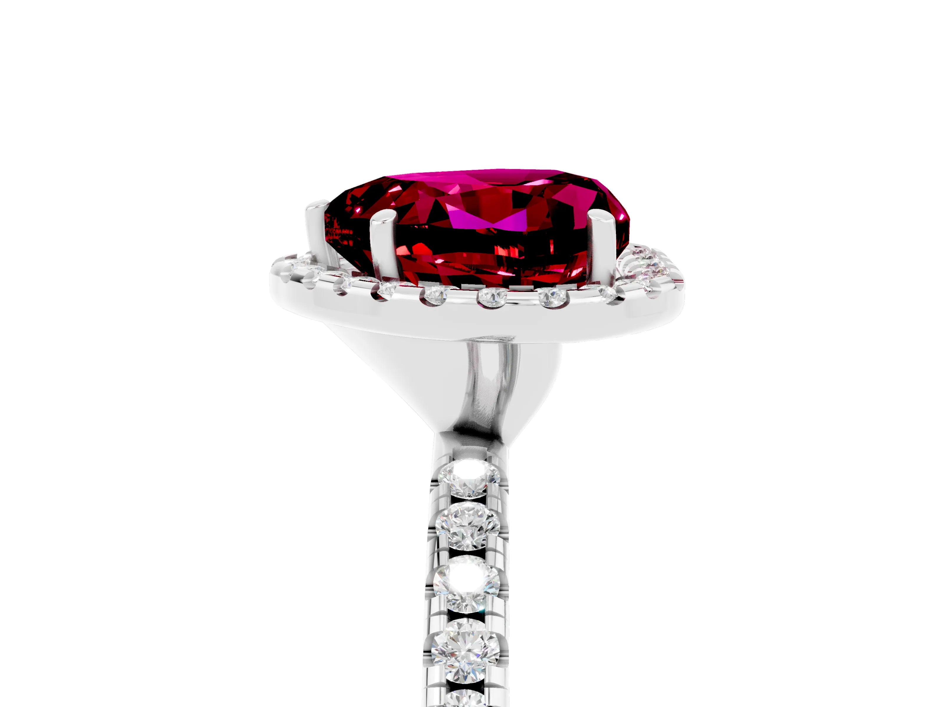 White gold Heart Cut Halo Round Diamond Pavé Band Four-Prong Ring_5