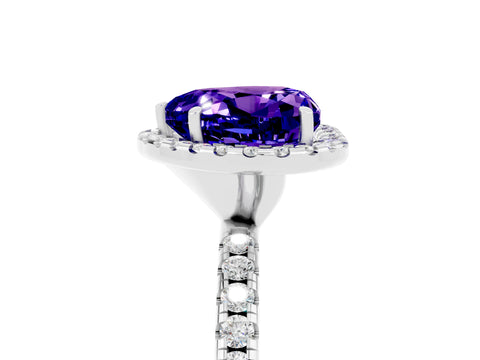White gold Heart Cut Halo Round Diamond Pavé Band Four-Prong Ring_5
