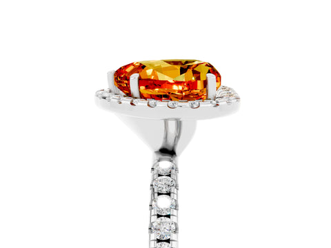 White gold Heart Cut Halo Round Diamond Pavé Band Four-Prong Ring_5