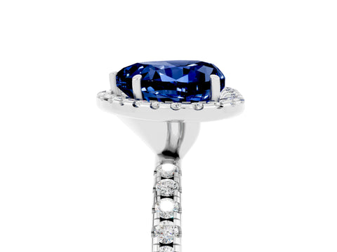 White gold Heart Cut Halo Round Diamond Pavé Band Four-Prong Ring_5
