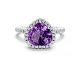 White gold Heart Cut Halo Round Diamond Pavé Band Four-Prong Ring