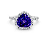 White gold Heart Cut Halo Round Diamond Pavé Band Four-Prong Ring