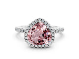 White gold Heart Cut Halo Round Diamond Pavé Band Four-Prong Ring