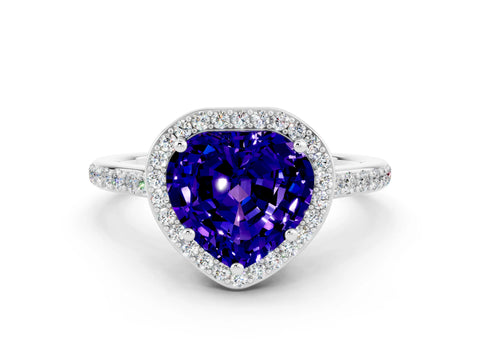White gold Heart Cut Halo Round Diamond Pavé Band with Four-Prong Setting