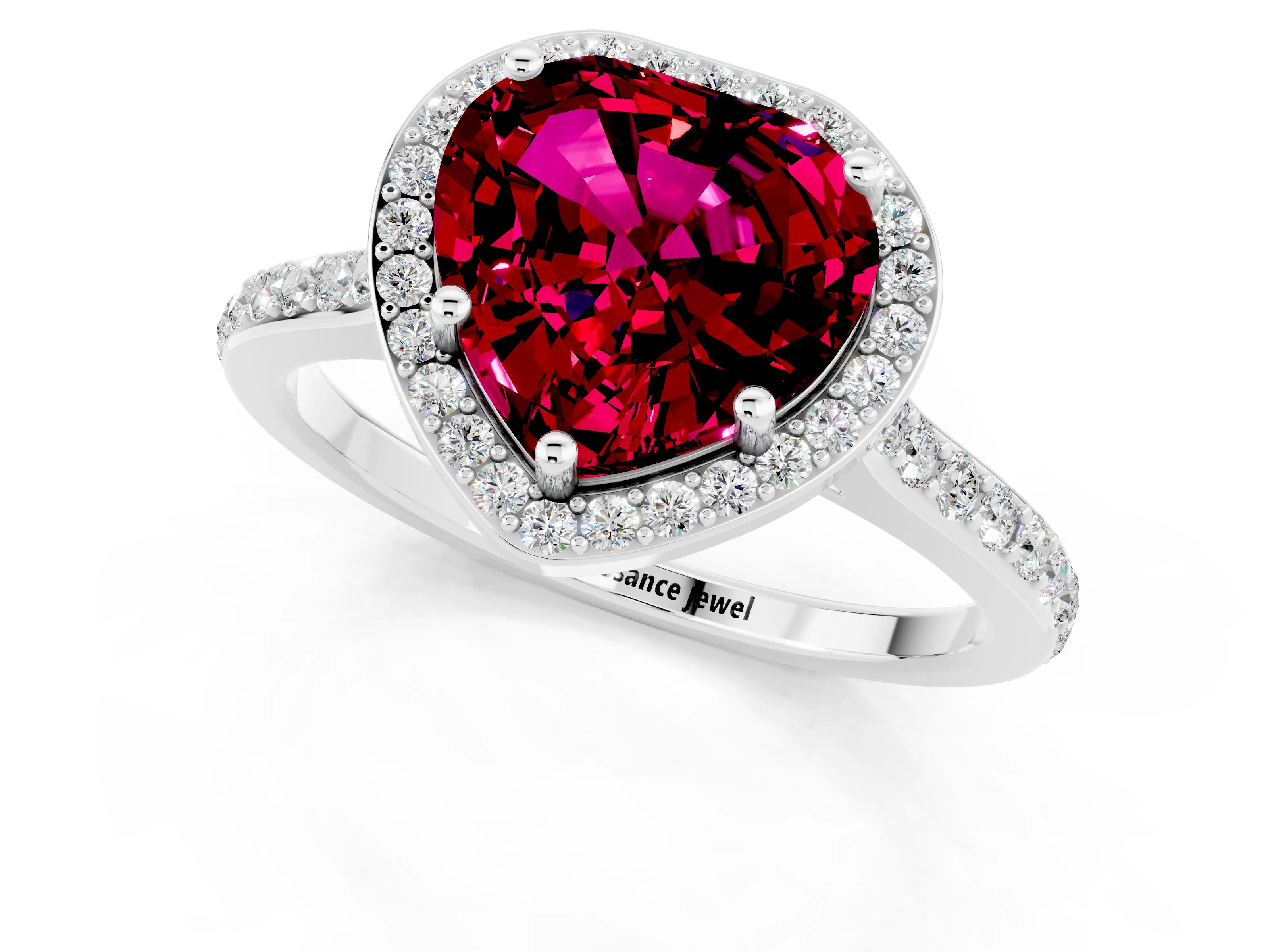 White gold Heart Cut Halo Round Diamond Pavé Band with Four-Prong Setting_1