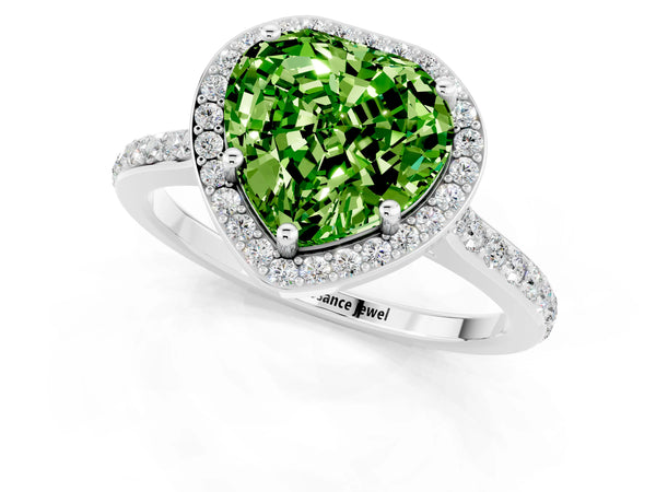 Silver Heart Cut Halo Round Diamond Pavé Band with Four-Prong Setting