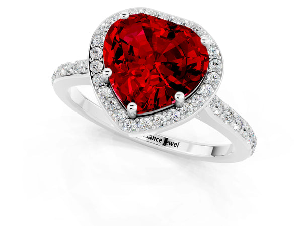 White gold Heart Cut Halo Round Diamond Pavé Band with Four-Prong Setting