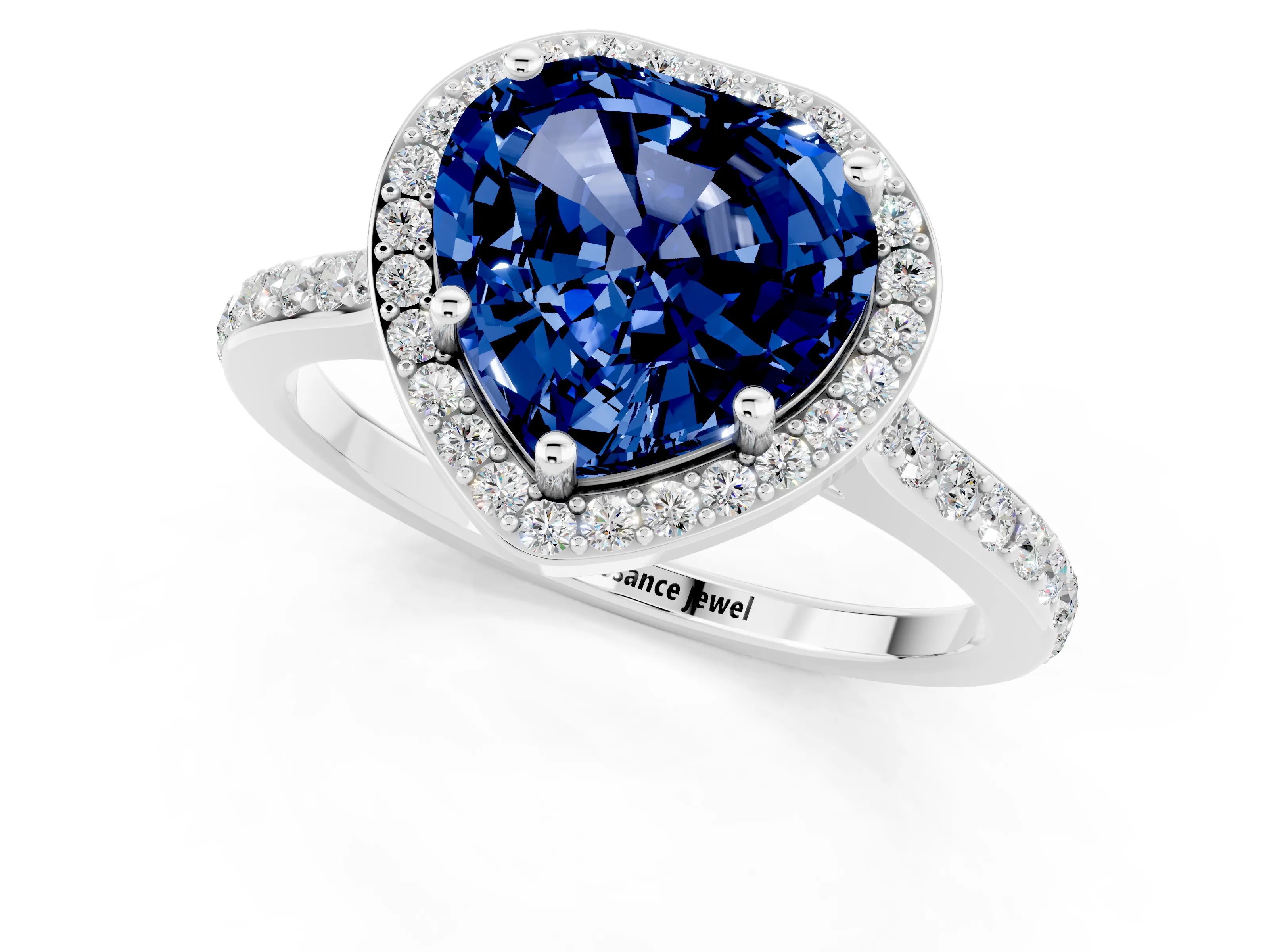 White gold Heart Cut Halo Round Diamond Pavé Band with Four-Prong Setting_1