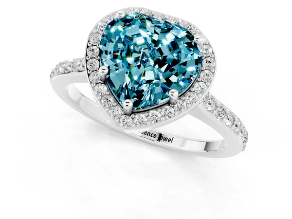 Silver Heart Cut Halo Round Diamond Pavé Band with Four-Prong Setting