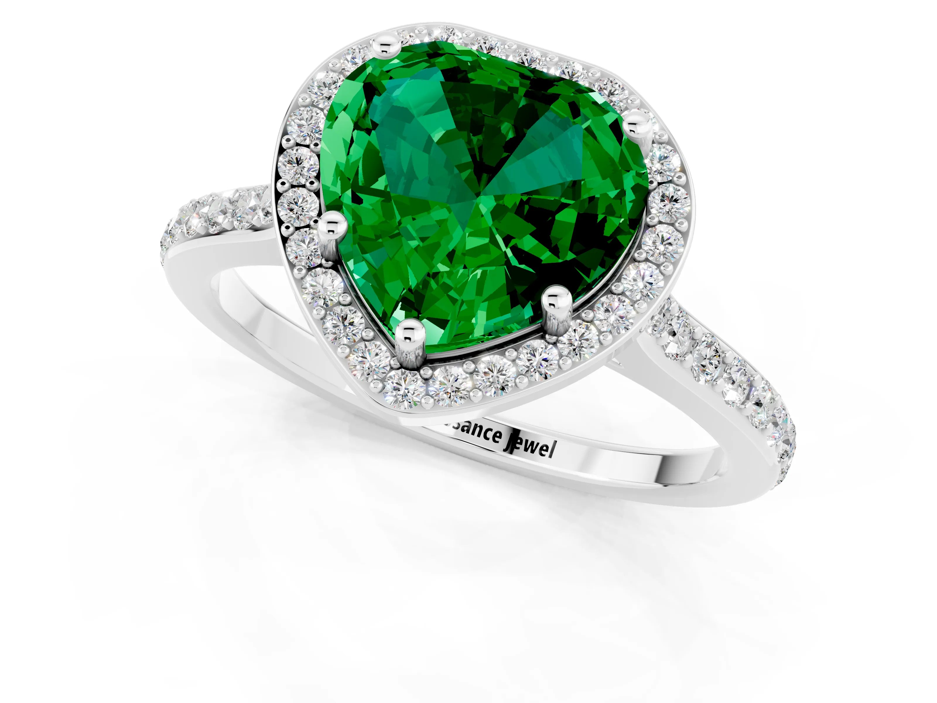 White gold Heart Cut Halo Round Diamond Pavé Band with Four-Prong Setting_1