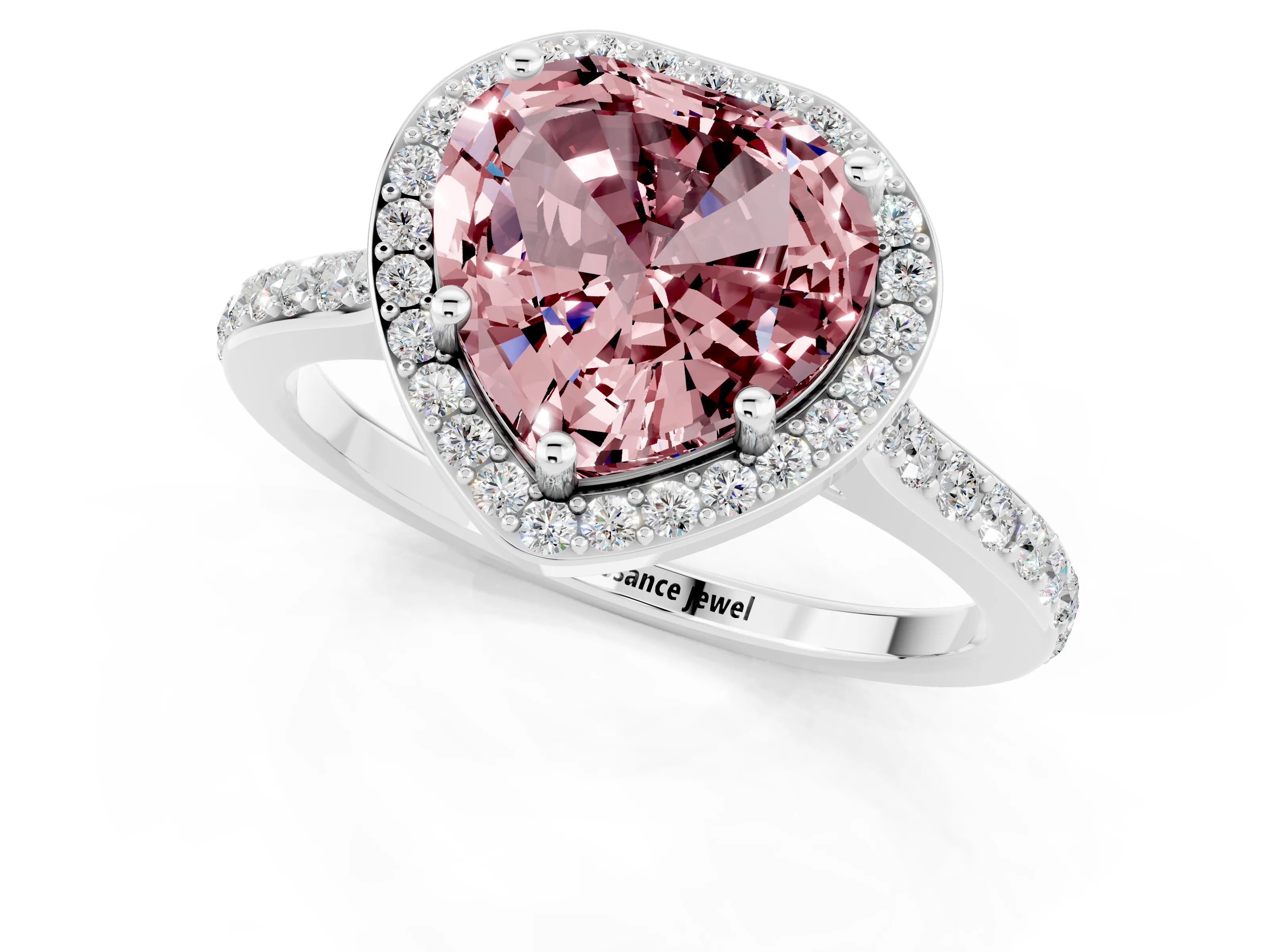 White gold Heart Cut Halo Round Diamond Pavé Band with Four-Prong Setting_1