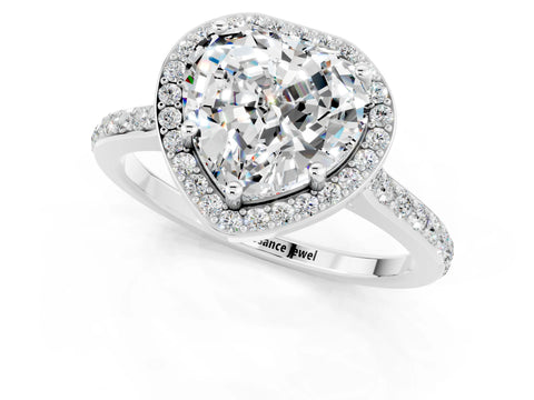 White gold Heart Cut Halo Round Diamond Pavé Band with Four-Prong Setting_1