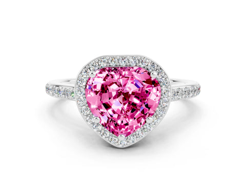 White gold Heart Cut Halo Round Diamond Pavé Band with Four-Prong Setting