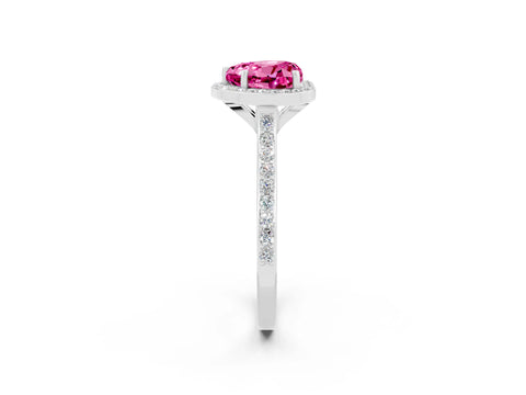 White gold Heart Cut Halo Round Diamond Pavé Band with Four-Prong Setting_2