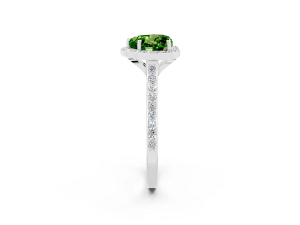 Platinum Heart Cut Halo Round Diamond Pavé Band with Four-Prong Setting