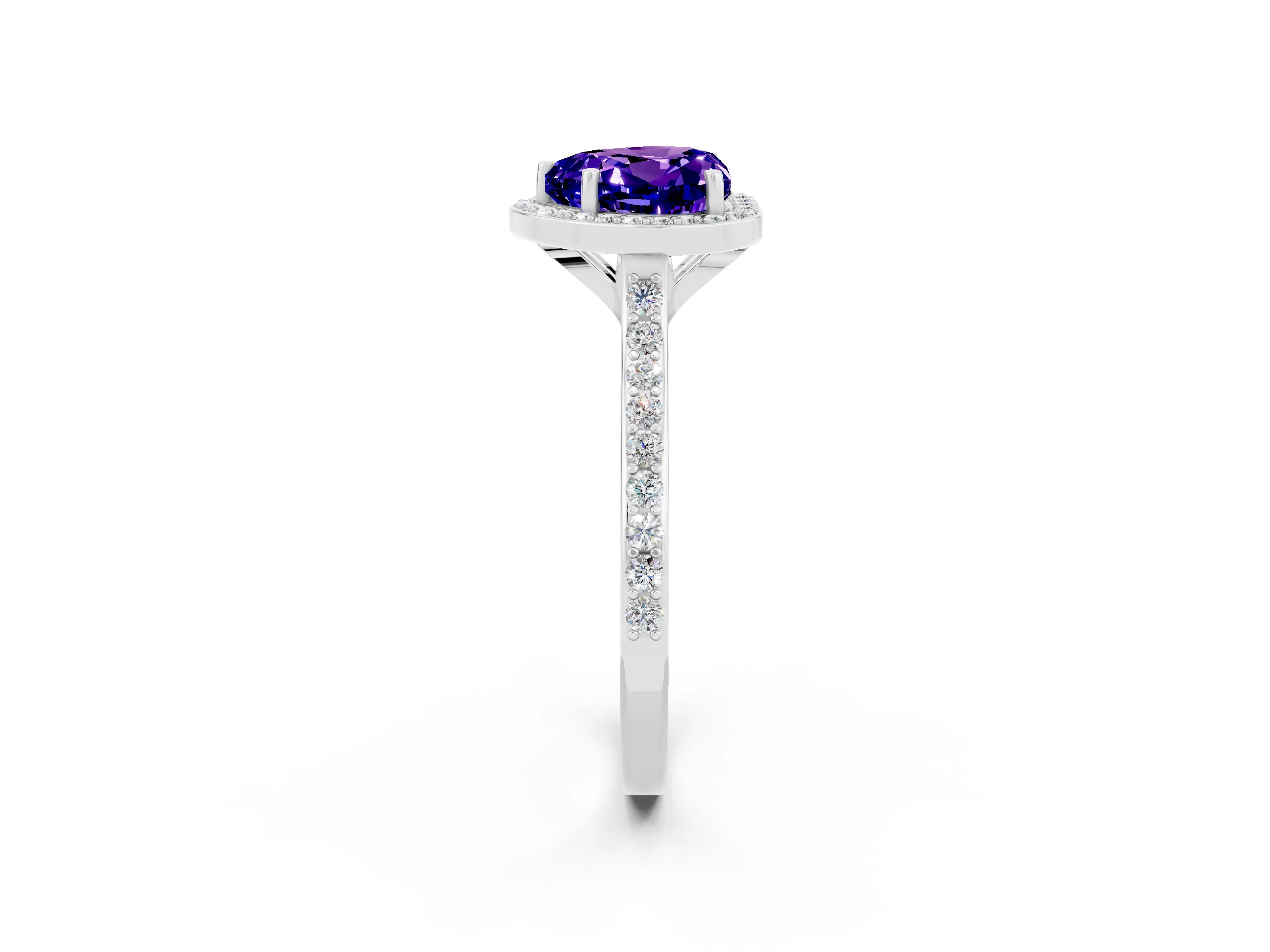 White gold Heart Cut Halo Round Diamond Pavé Band with Four-Prong Setting_2