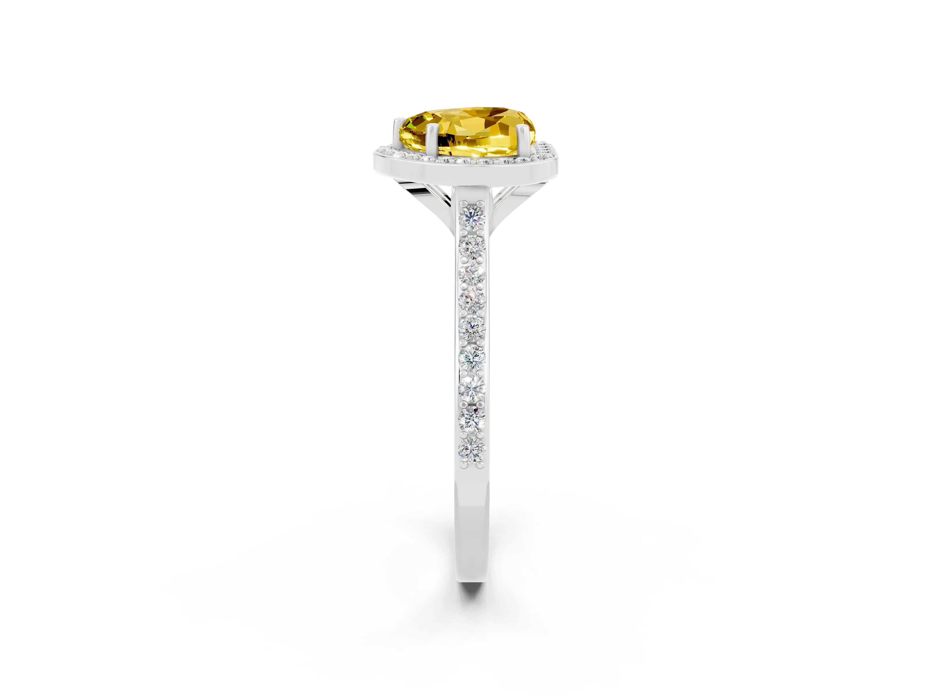 White gold Heart Cut Halo Round Diamond Pavé Band with Four-Prong Setting_2