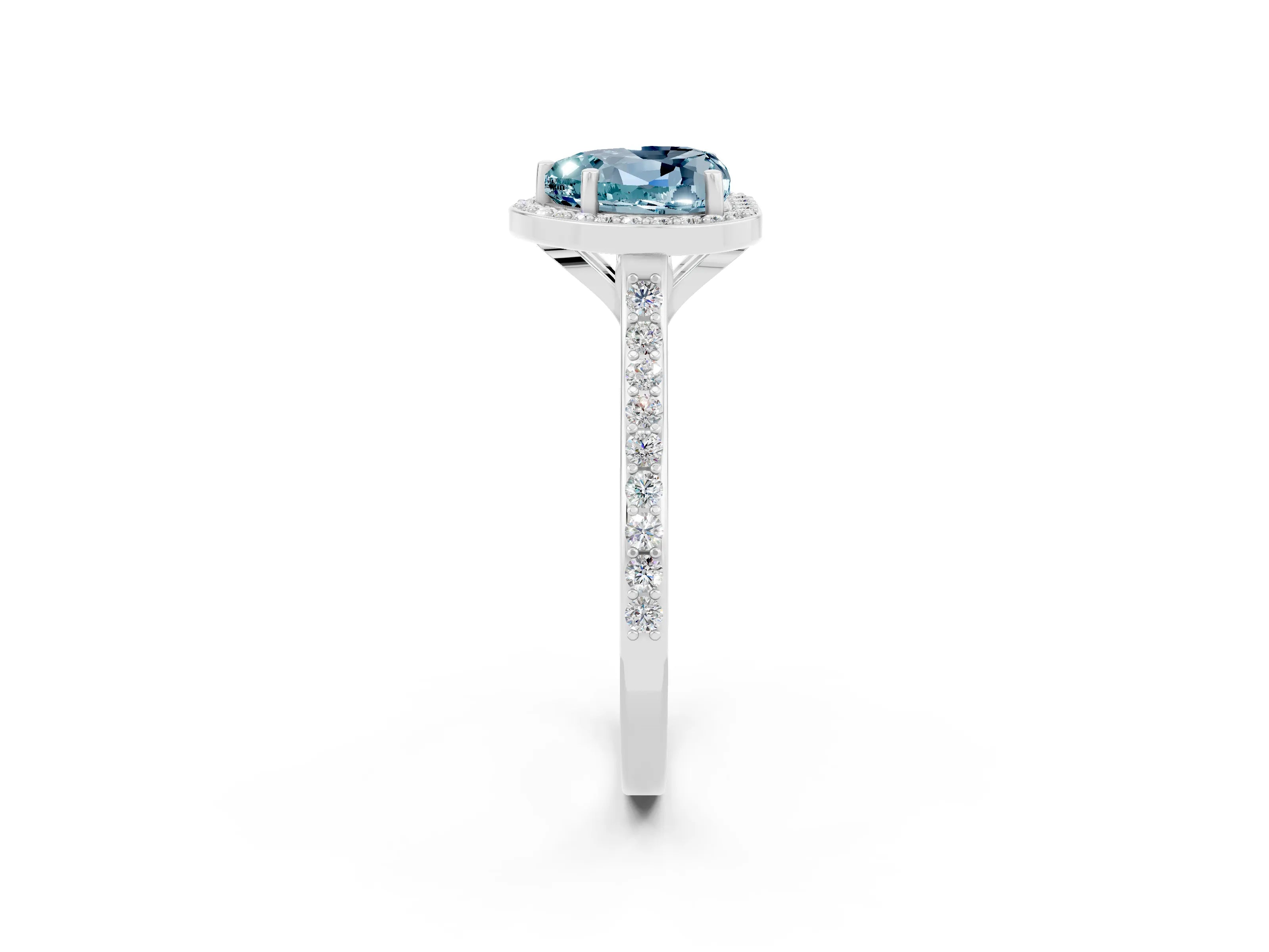 White gold Heart Cut Halo Round Diamond Pavé Band with Four-Prong Setting_2