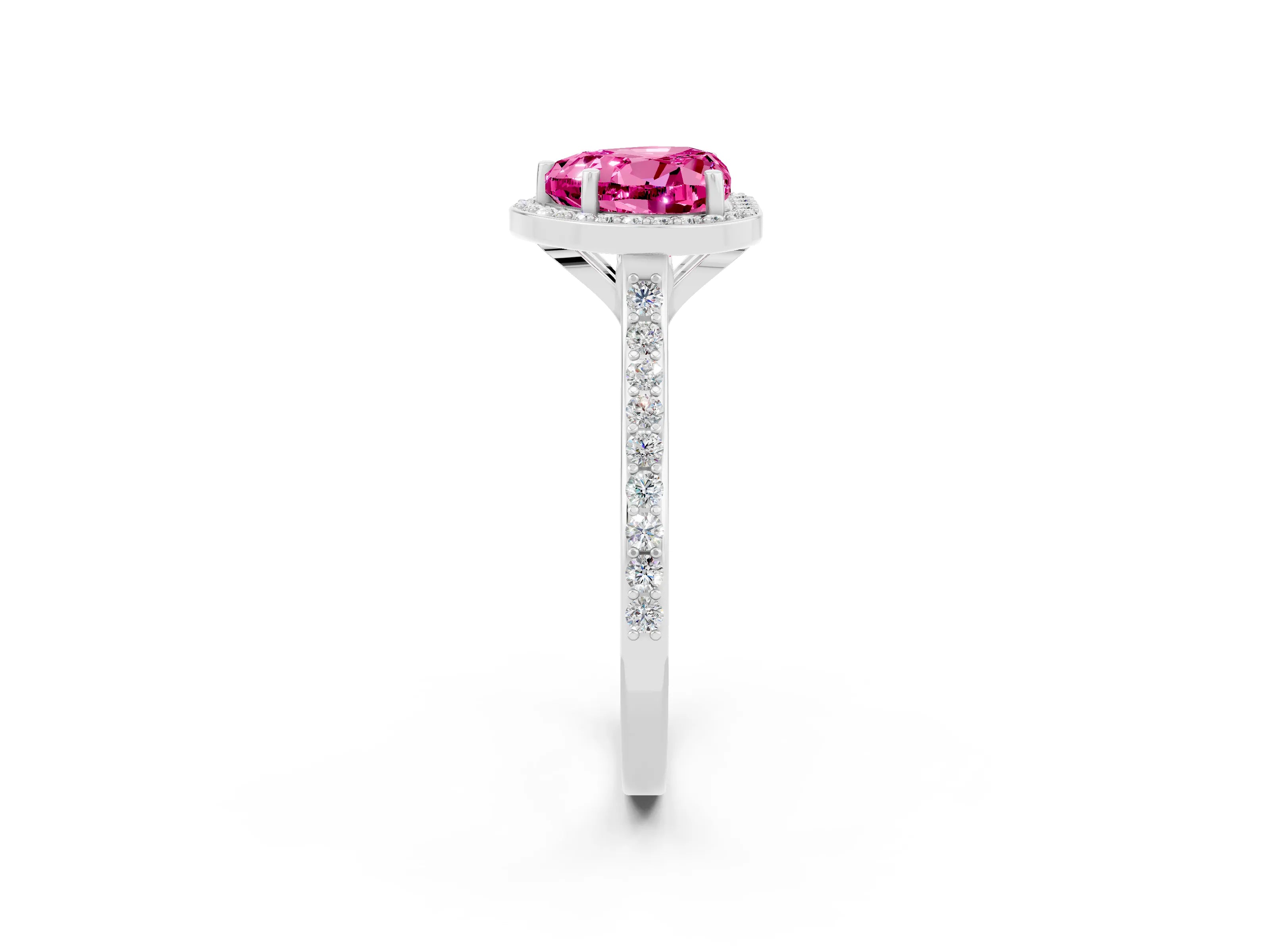 White gold Heart Cut Halo Round Diamond Pavé Band with Four-Prong Setting_2