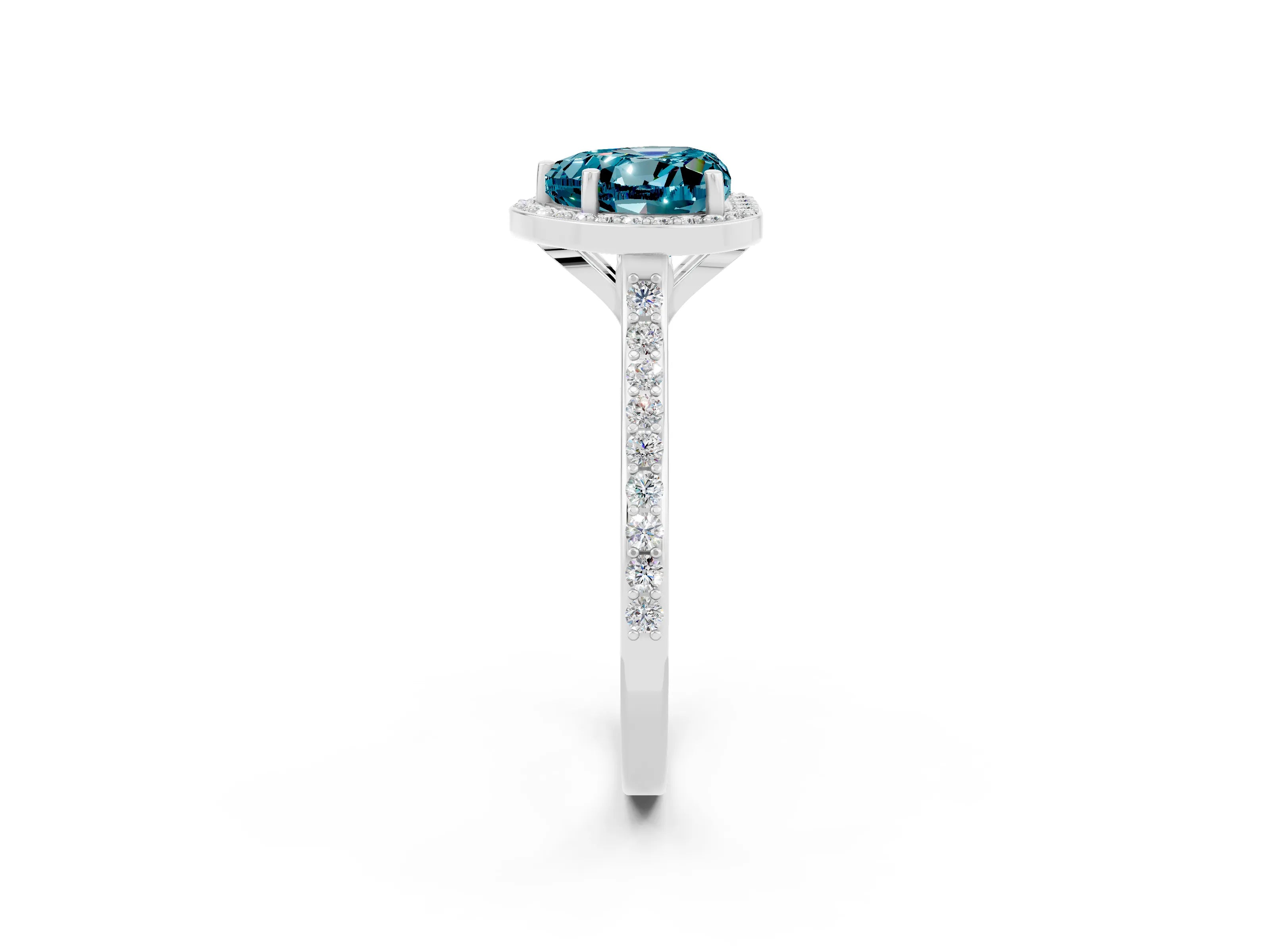White gold Heart Cut Halo Round Diamond Pavé Band with Four-Prong Setting_2