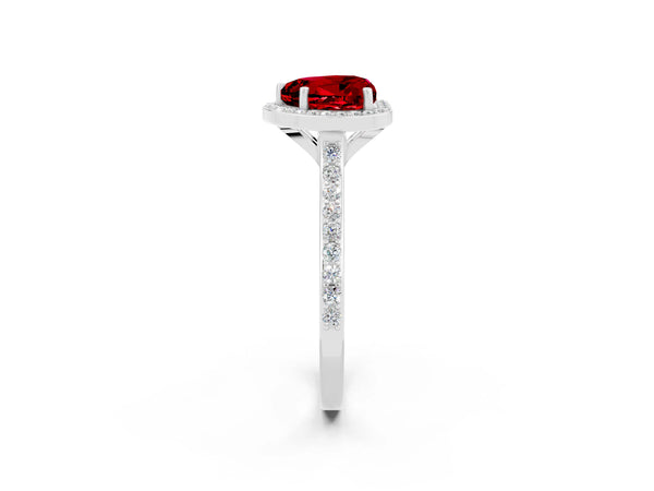Silver Heart Cut Halo Round Diamond Pavé Band with Four-Prong Setting