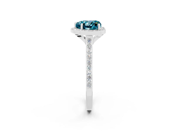 Silver Heart Cut Halo Round Diamond Pavé Band with Four-Prong Setting
