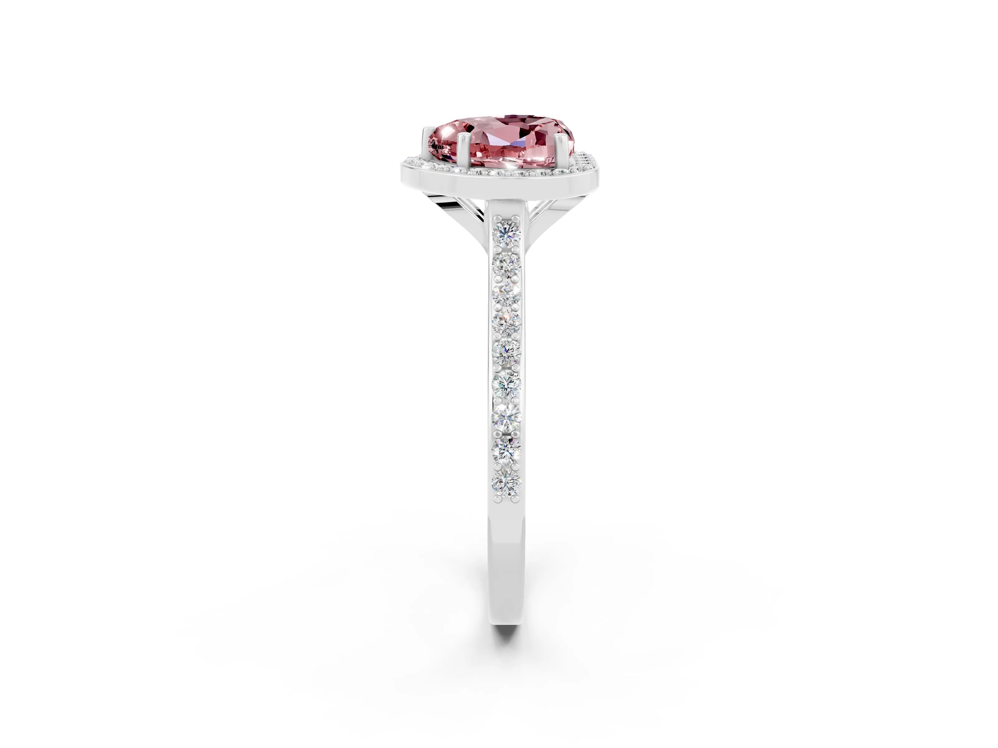 White gold Heart Cut Halo Round Diamond Pavé Band with Four-Prong Setting_2