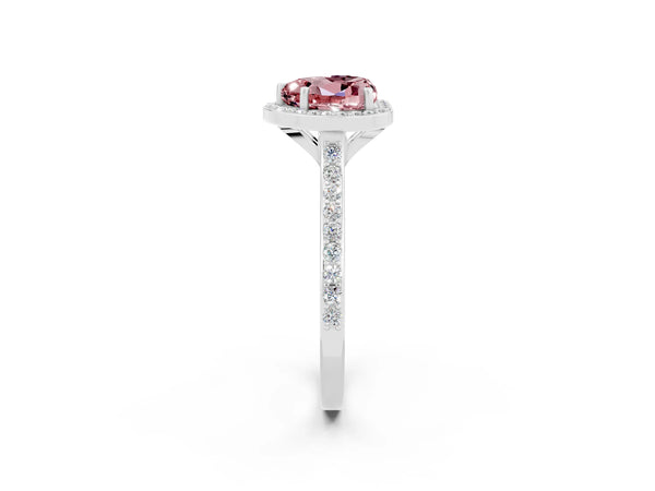 White gold Heart Cut Halo Round Diamond Pavé Band with Four-Prong Setting