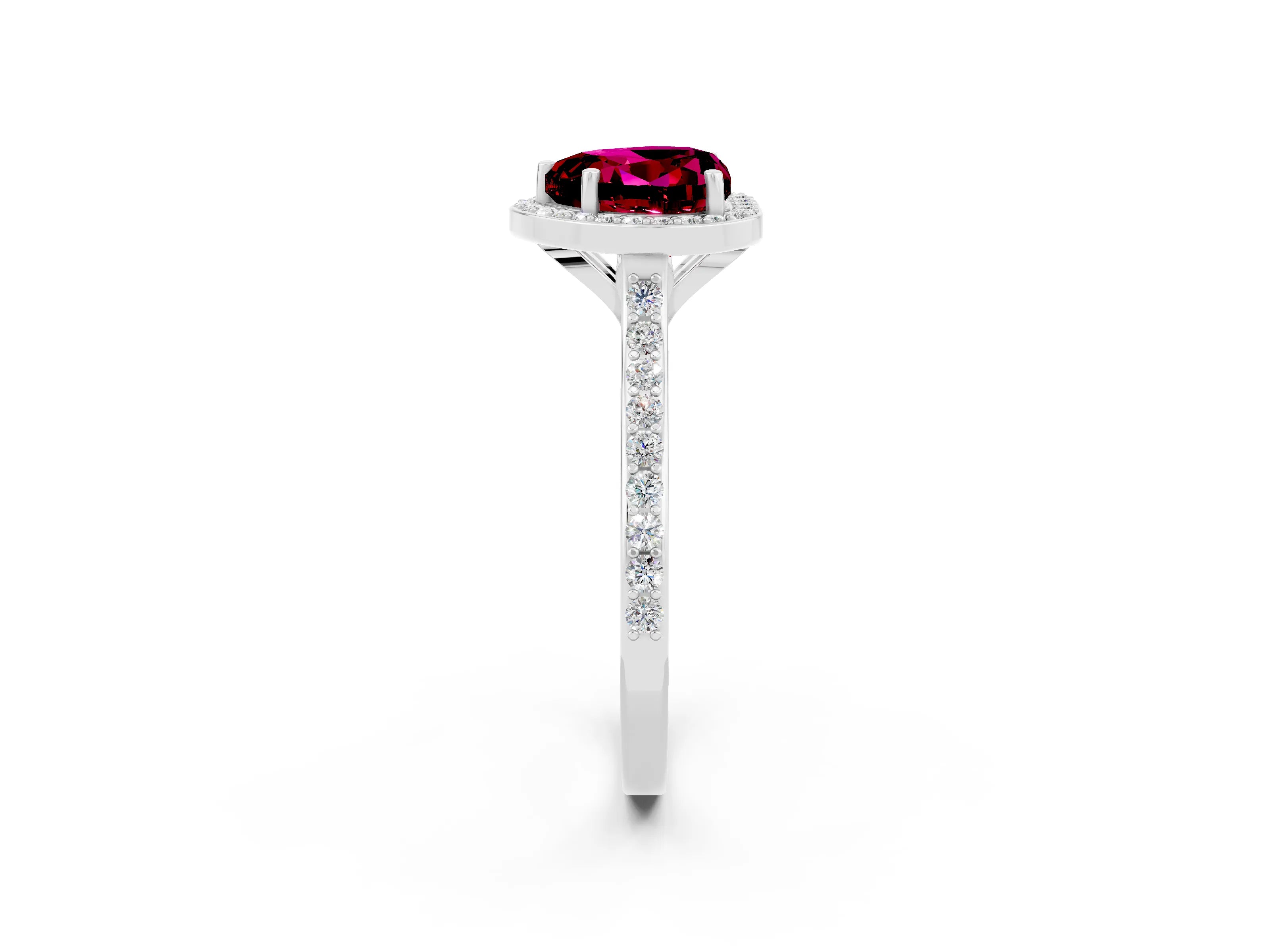 White gold Heart Cut Halo Round Diamond Pavé Band with Four-Prong Setting_2