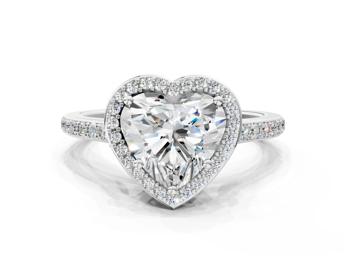 White gold Heart Cut Halo Round Diamond Pavé Band with Four-Prong Setting_3