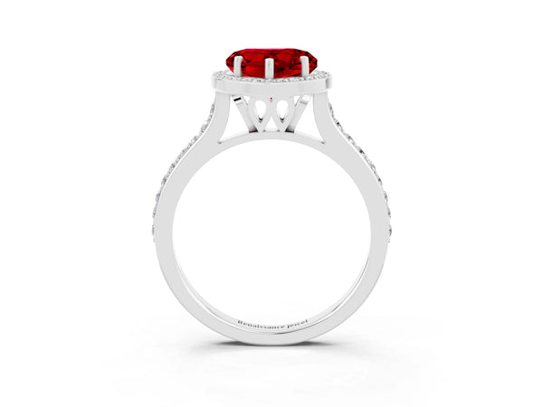 Silver Heart Cut Halo Round Diamond Pavé Band with Four-Prong Setting