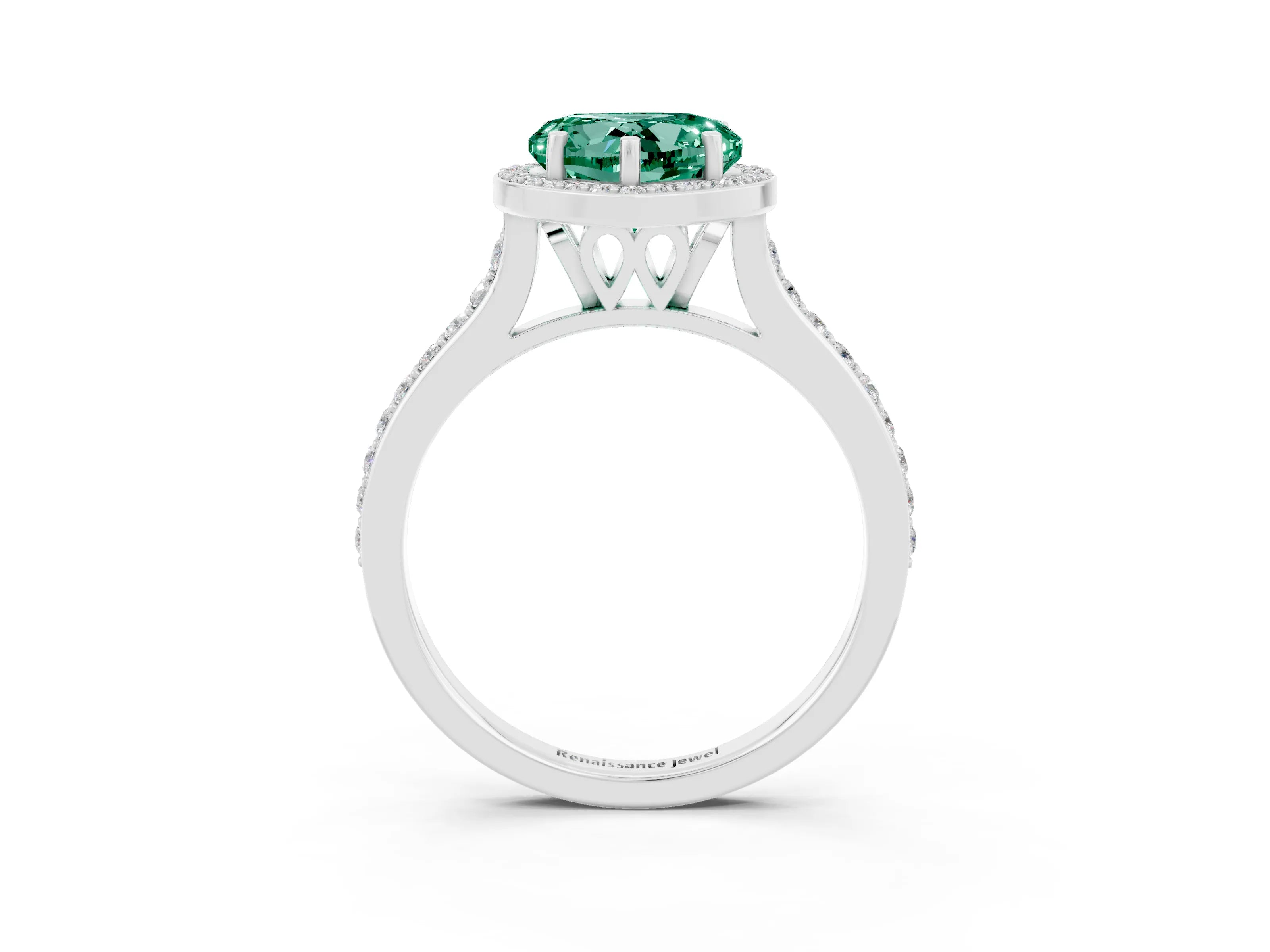 White gold Heart Cut Halo Round Diamond Pavé Band with Four-Prong Setting_3