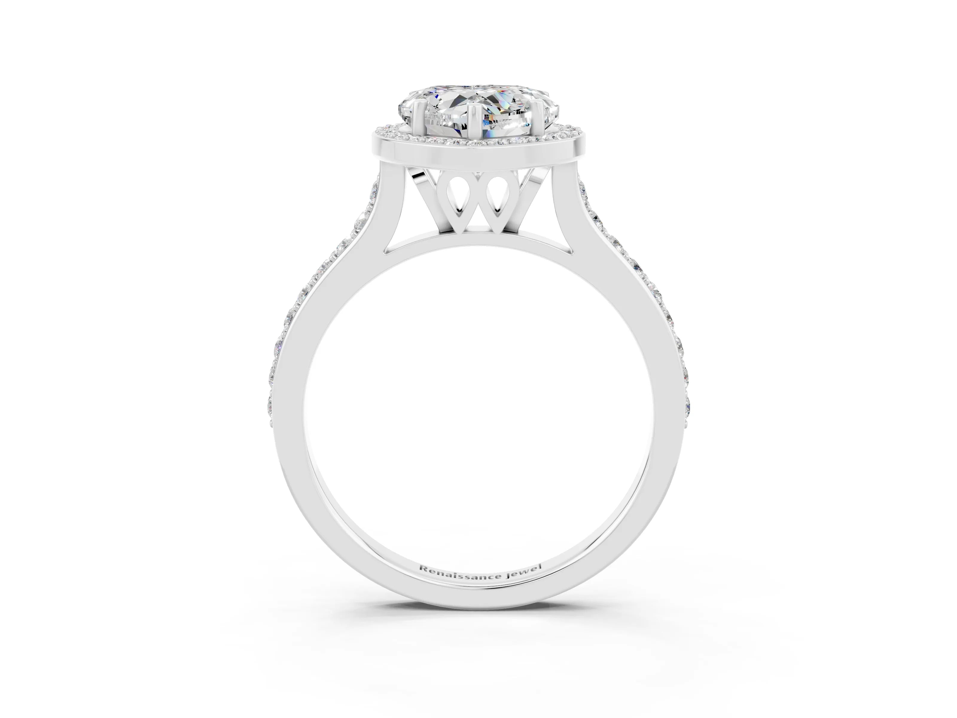 White gold Heart Cut Halo Round Diamond Pavé Band with Four-Prong Setting_3
