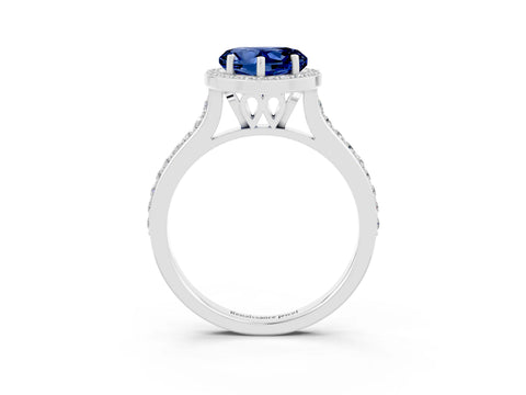 White gold Heart Cut Halo Round Diamond Pavé Band with Four-Prong Setting_3