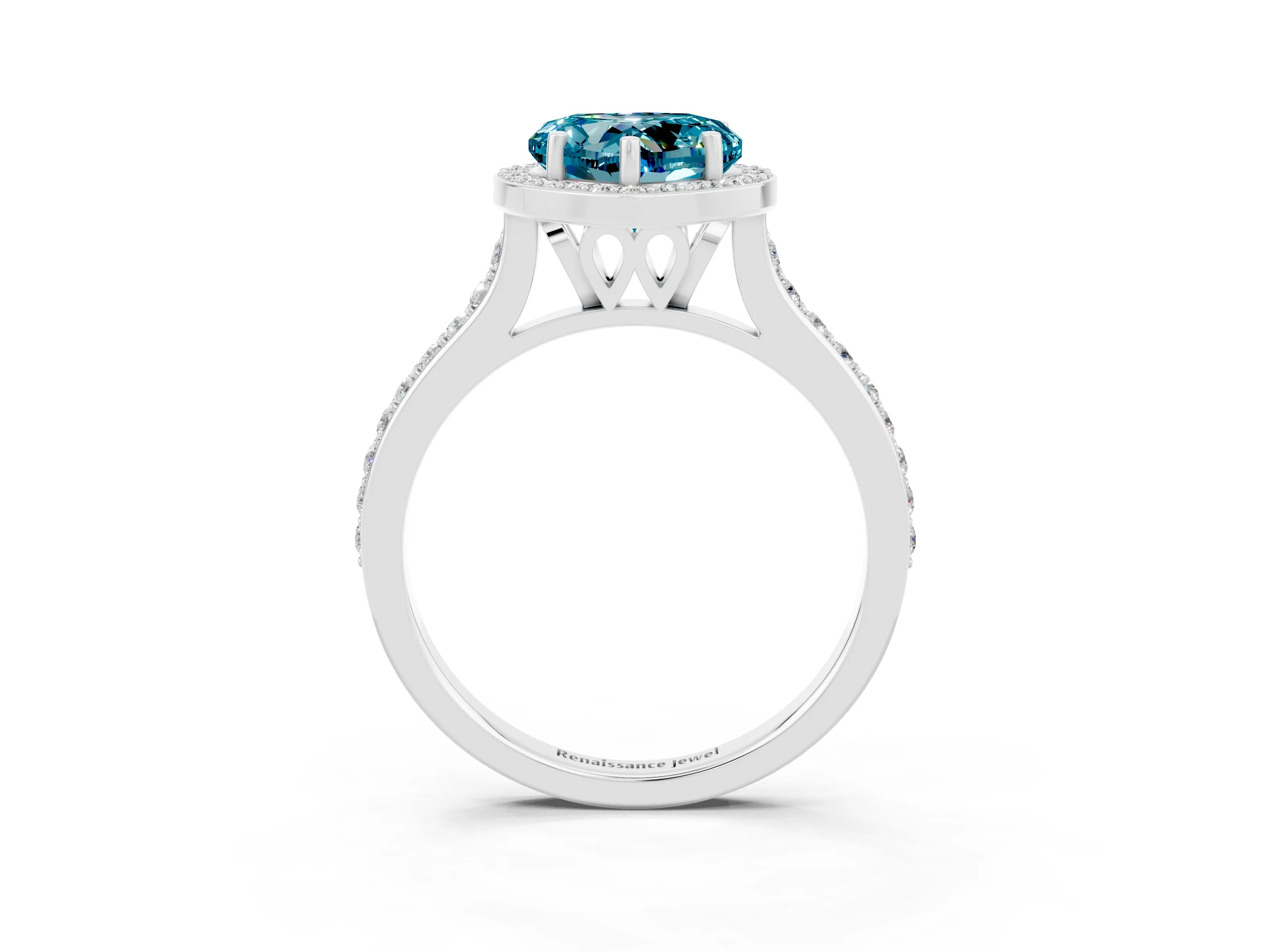 White gold Heart Cut Halo Round Diamond Pavé Band with Four-Prong Setting_3