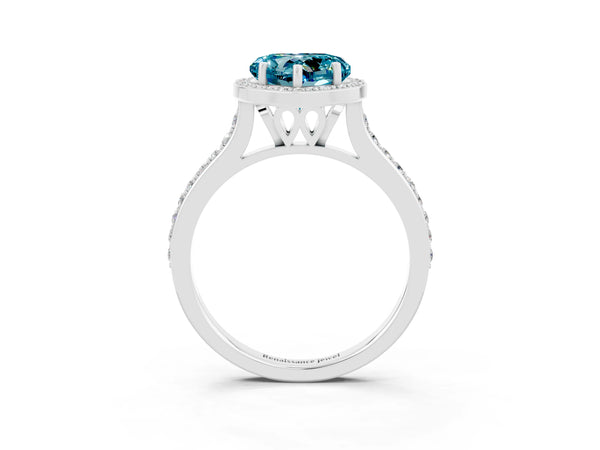 Silver Heart Cut Halo Round Diamond Pavé Band with Four-Prong Setting