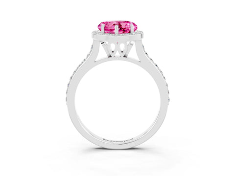 White gold Heart Cut Halo Round Diamond Pavé Band with Four-Prong Setting_3
