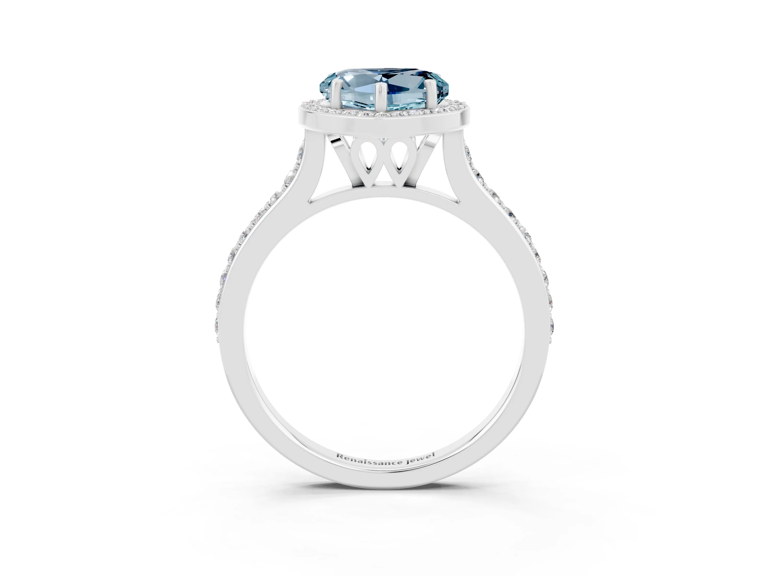 White gold Heart Cut Halo Round Diamond Pavé Band with Four-Prong Setting_3